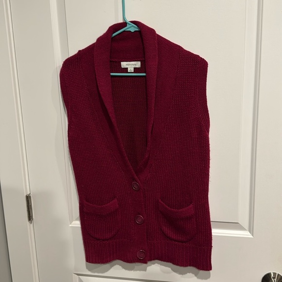 Wool Merona size large sweater vest button up fuchsia pink - Picture 1 of 4